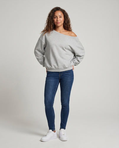 Damen nan komfortables Lounge-Sweatshirt mit Off-Shoulder-Design und verlängerten Ärmeln EB