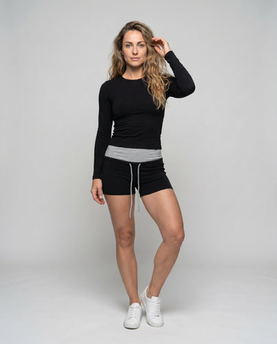 Damen nan kurze Sweatshorts mit breitem Umschlagbund und Kordelzug EB