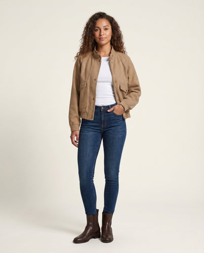 Damen nan kurzgeschnittene Wollmix-Jacke in Wildlederoptik mit Stehkragen und Druckknopfverschluss EB
