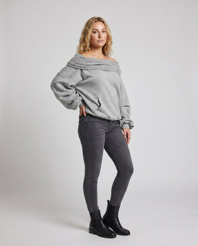 Damen nan lässiger Oversize-Sweatpullover mit drapiertem Schlauchkragen, Kängurutasche und Ballonärmeln EB