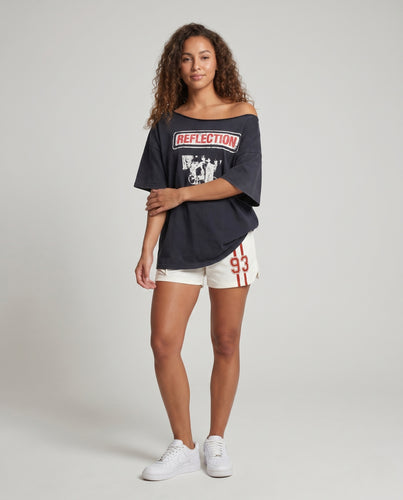 Damen nan lässiges Off-Shoulder-Sweatshirt im Vintage-Look mit Frontprint EB