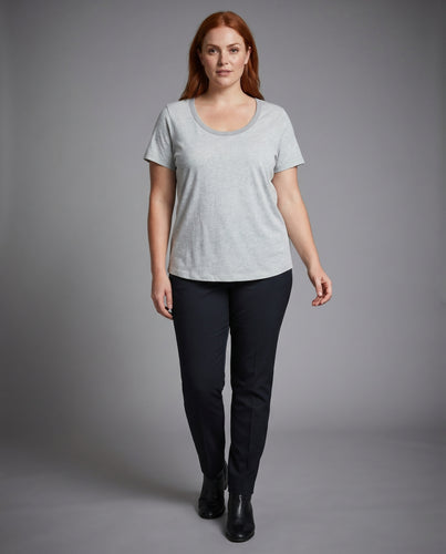Damen nan lässiges U-Ausschnitt Baumwoll-T-Shirt mit entspannter Passform und feinem Jersey EB
