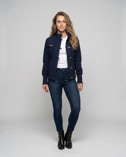 Damen nan leichte Fieldjacke im Utility-Stil mit Stehkragen, Reißverschluss und Zierknöpfen EB