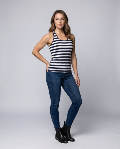 Damen nan maritimes gestreiftes Trägertop aus feinem Baumwolljersey mit taillierter Silhouette EB