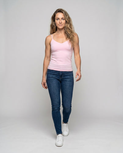 Damen nan Microjersey-Spaghettiträgertop mit figurbetonter Passform und elastischem Saumbund EB