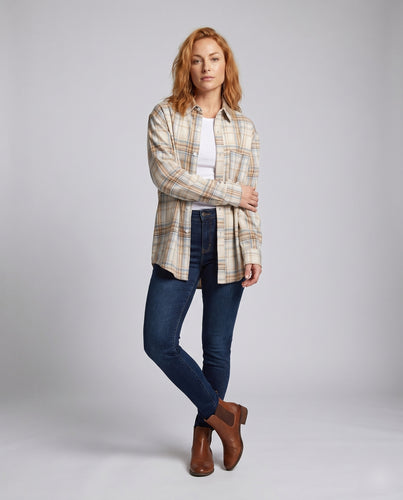 Damen nan Oversize-Longline-Hemdjacke im Workwear-Stil mit Brusttasche und weichem Flanellcharakter EB