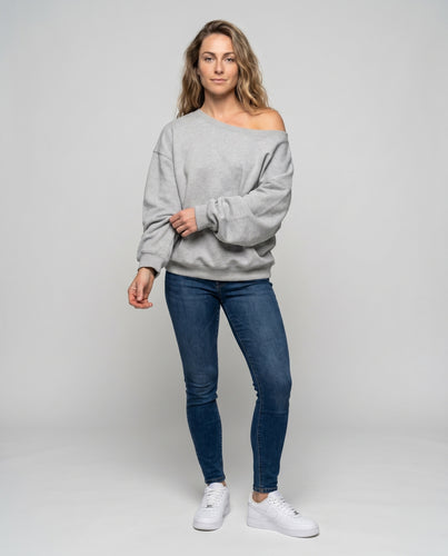 Damen nan Oversize Off-Shoulder Sweatshirt mit weitem, schulterfreiem Schnitt, überschnittenen Ärmeln und elastischem Rippbund EB