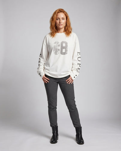 Damen nan Oversize-Sweatshirt mit Used-Look, großem Ziffernprint und Ärmelprint EB