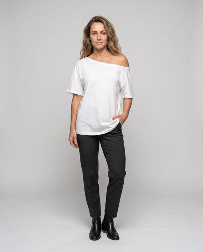 Damen nan Oversize-Tunika mit asymmetrischem Ein-Schulter-Ausschnitt und weichem Baumwolljersey EB