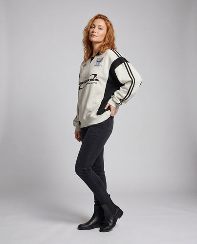 Damen nan Retro-Rugby-Pullover im lockeren Schnitt mit Polokragen und Logostickerei EB