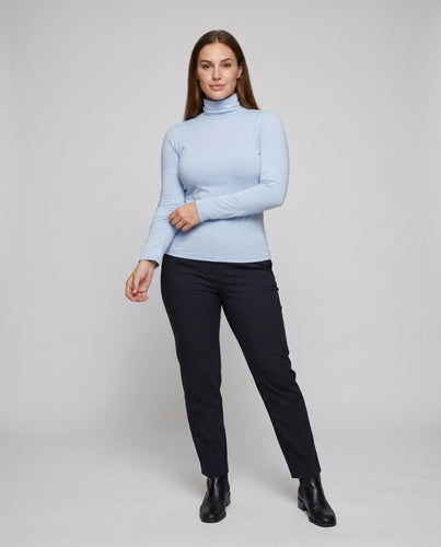 Damen nan schmal geschnittenes Rollkragen-Langarmshirt aus softem Modaljersey mit flachen Nähten EB