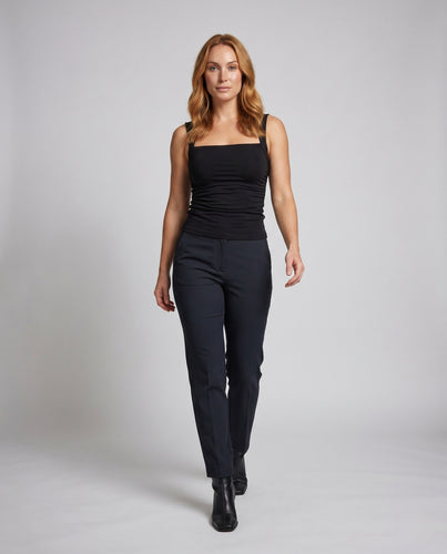 Damen nan schmal geschnittenes Stretch-Tanktop mit quadratischem Ausschnitt, breiten Trägern und seitlicher Raffung EB