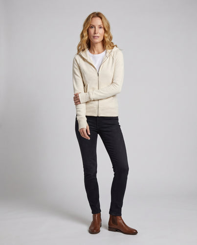 Damen nan schmale Kapuzen‑Zipjacke aus strukturiertem Strickfleece mit Zwei‑Wege‑Reißverschluss und Daumenöffnungen EB