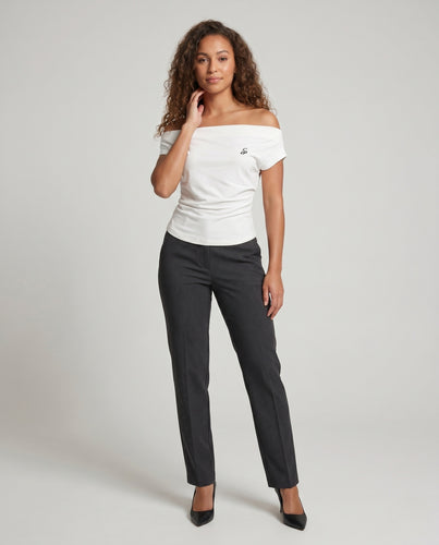 Damen nan schulterfreies drapiertes Umschlag-Top aus Baumwollstretch mit taillierter Passform EB
