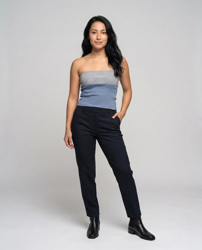 Damen nan schulterfreies geripptes Tube-Top mit seitlicher Knopfleiste und figurformendem Schnitt EB