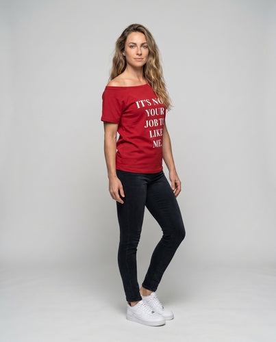 Damen nan schulterfreies Oversize-Shirt mit typografischem Frontprint und Kordelzug EB