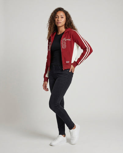Damen nan sportliche Kapuzenjacke mit Reißverschluss, Perlenlogo und dreistreifigen Ärmeln EB