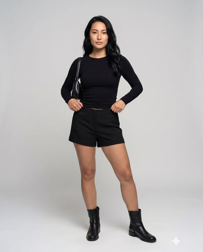 Damen nan taillierte Anzugshorts aus Wollmix mit verdecktem Reißverschluss und Paspeltaschen EB