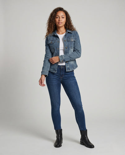 Damen nan taillierte Denimjacke mit konturierenden Teilungsnähten und Brusttaschen EB