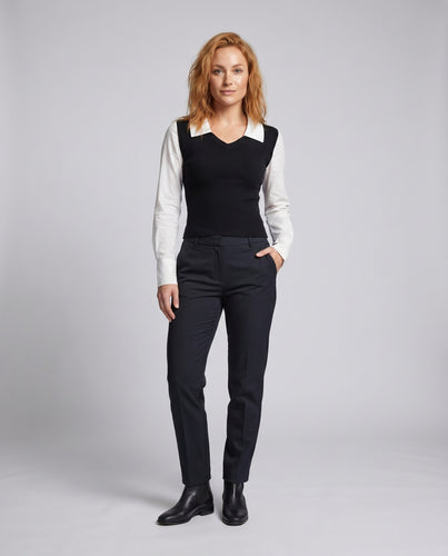 Damen nan taillierte Strickweste im Layering-Look mit eingesetztem Hemdkragen und V-Ausschnitt EB