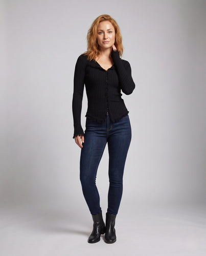 Damen nan taillierter Rippstrick-Cardigan mit Fransenbesatz und V-Ausschnitt EB