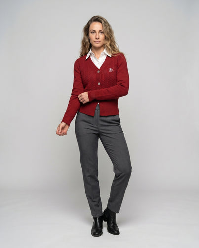 Damen nan taillierter Zopfmuster-Knopfcardigan mit schmaler Taille und geripptem Saum EB