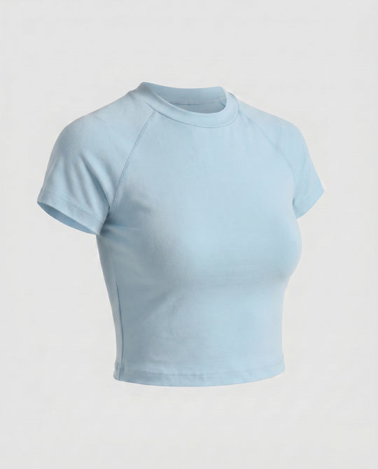 Damen nan tailliertes bauchfreies Kurzshirt aus Baumwolljersey mit Rundhalsausschnitt EB