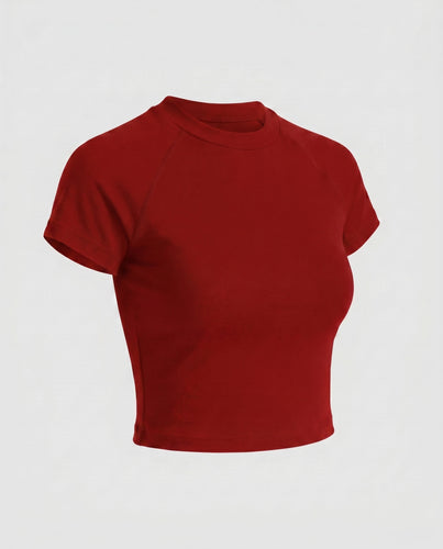 Damen nan tailliertes bauchfreies Kurzshirt aus Baumwolljersey mit Rundhalsausschnitt EB