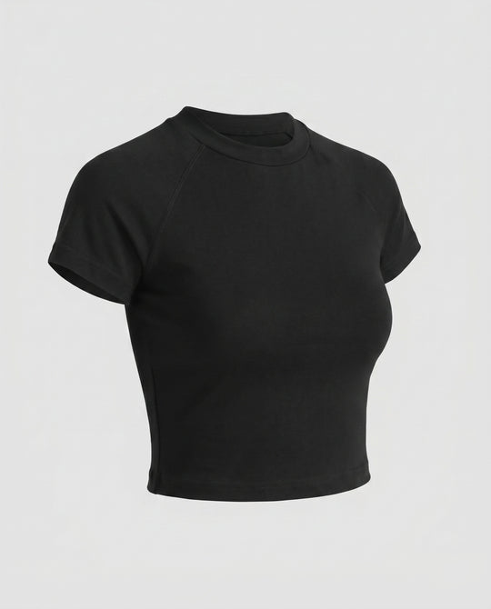Damen nan tailliertes bauchfreies Kurzshirt aus Baumwolljersey mit Rundhalsausschnitt EB