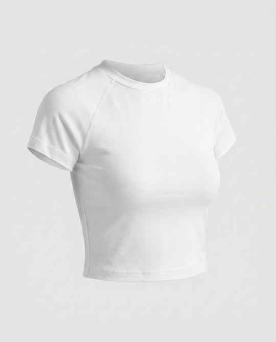 Damen nan tailliertes bauchfreies Kurzshirt aus Baumwolljersey mit Rundhalsausschnitt EB