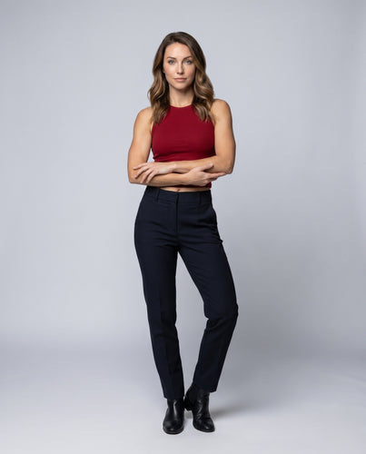 Damen nan tailliertes Cropped-Top aus Baumwollstretch mit hohem Rundhalsausschnitt und breiten Trägern EB