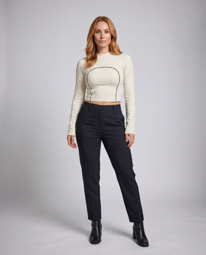 Damen nan tailliertes Form-Longsleeve mit kontrastierender Konturnaht und extra langen Manschetten EB