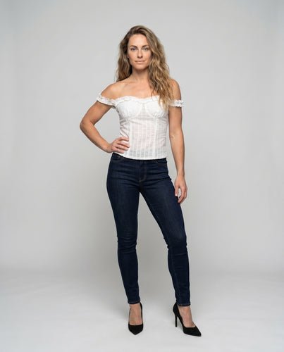 Damen nan tailliertes Korsagen-Bustier mit feiner Dobbystruktur und Volantkante EB