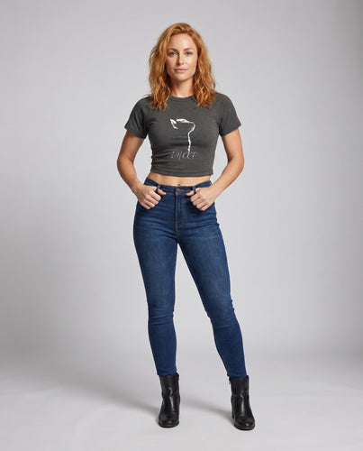 Damen nan tailliertes Kurzshirt mit stretchigem Jersey, Rundhalsausschnitt und minimalistischer Katzen-Skizze EB