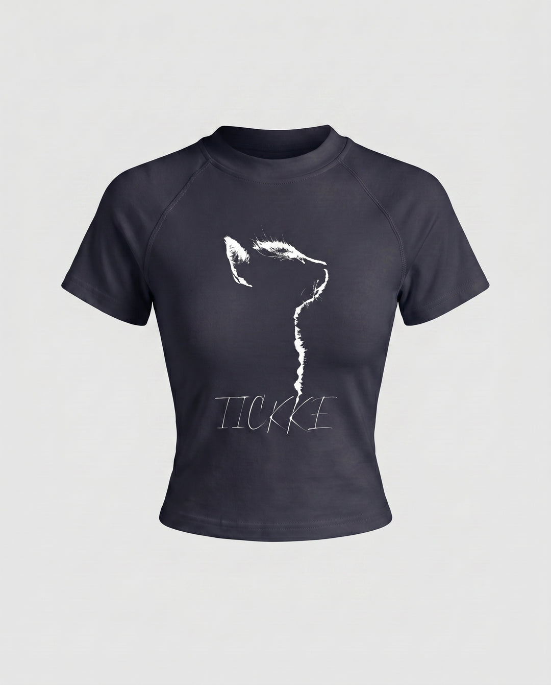 Damen nan tailliertes Kurzshirt mit stretchigem Jersey, Rundhalsausschnitt und minimalistischer Katzen-Skizze EB