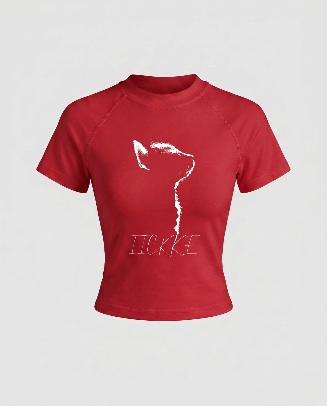 Damen nan tailliertes Kurzshirt mit stretchigem Jersey, Rundhalsausschnitt und minimalistischer Katzen-Skizze EB