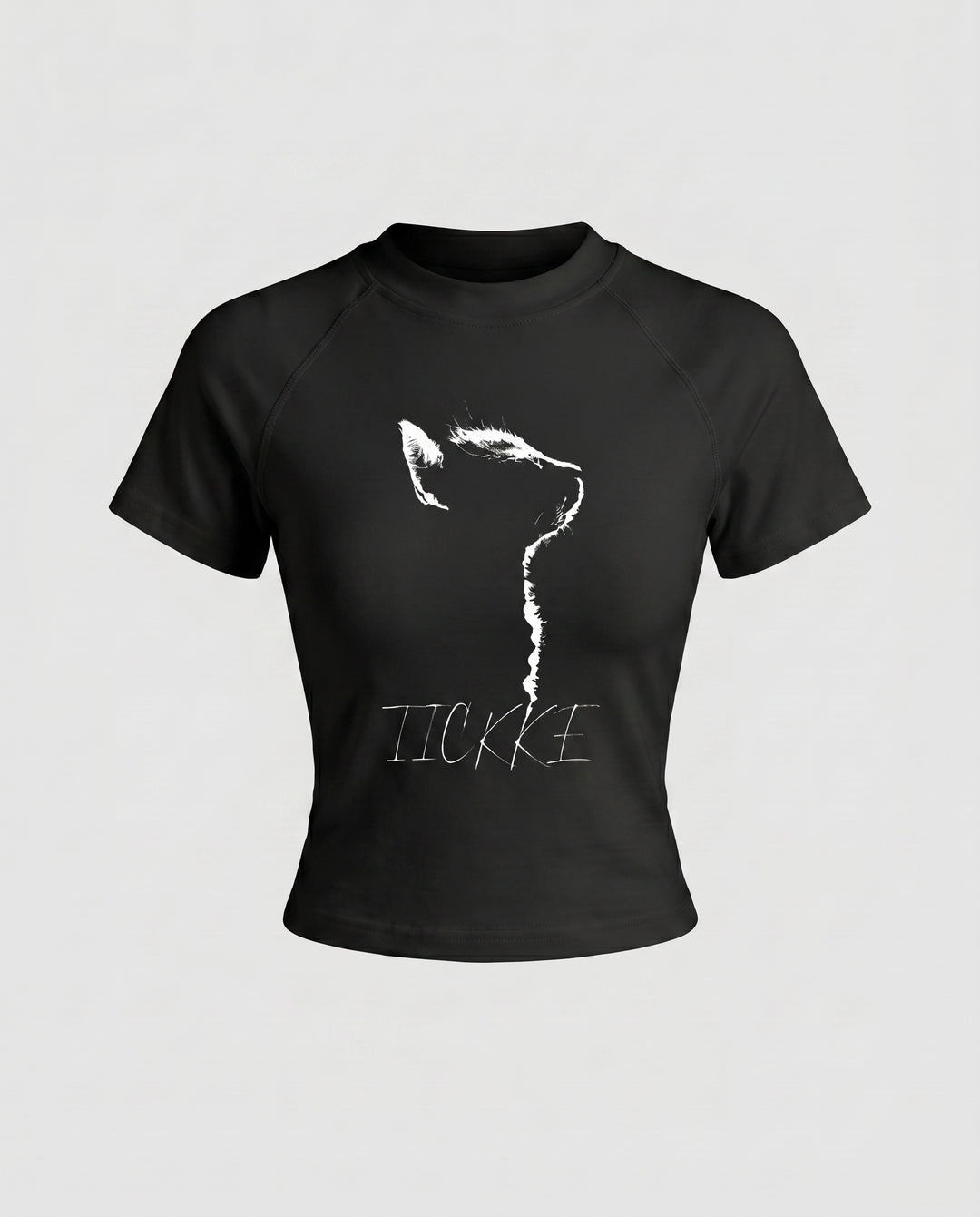 Damen nan tailliertes Kurzshirt mit stretchigem Jersey, Rundhalsausschnitt und minimalistischer Katzen-Skizze EB