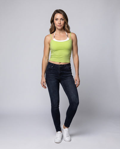 Damen nan tailliertes Lagen-Spaghettiträgertop mit integriertem Neckholder-Bralette EB