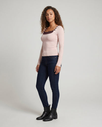 Damen nan tailliertes Langarm-Layering-Top mit integriertem Unterzugs-Einsatz und Zierlaschen EB