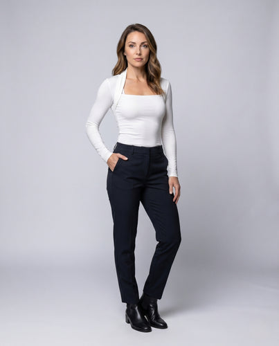 Damen nan tailliertes Langarmtop mit quadratischem Ausschnitt und Bolero-Schulterdetail EB