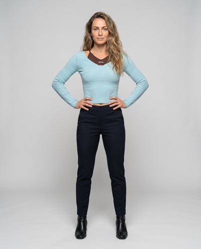 Damen nan tailliertes Ripp-Longsleeve mit herzförmiger Dekornaht und integriertem Spaghettiträger-Layer EB