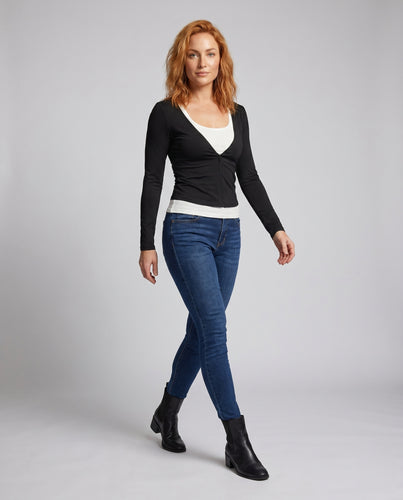 Damen nan tailliertes Zip-Oberteil mit tiefem V und doppellagigem Bustier-Effekt EB
