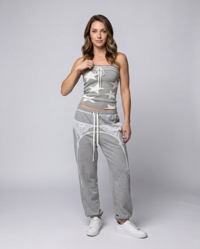 Damen nan trägerloses Strick-Bustier mit Stern-Intarsie, elastischem Rippbund und Tunnelzug EB