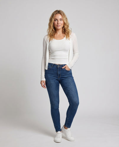Damen nan ultraleichtes Layering-Set mit nahtlosem Ripp-Top und hauchdünner Langarm-Cardigan EB