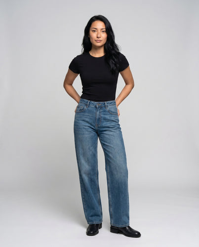 Damen nan ultraweite Relax-Jeans mit tiefem Hüftbund und geradem Bein EB