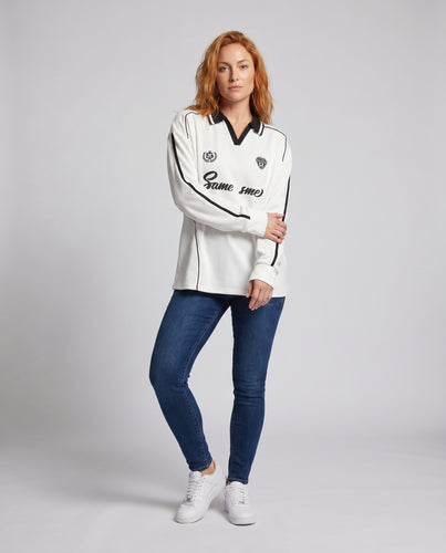 Damen nan verlängertes Sweatshirt-Minikleid im Polo-Style mit Kontrastpaspel, Naht-Detail und Club-Emblemen EB