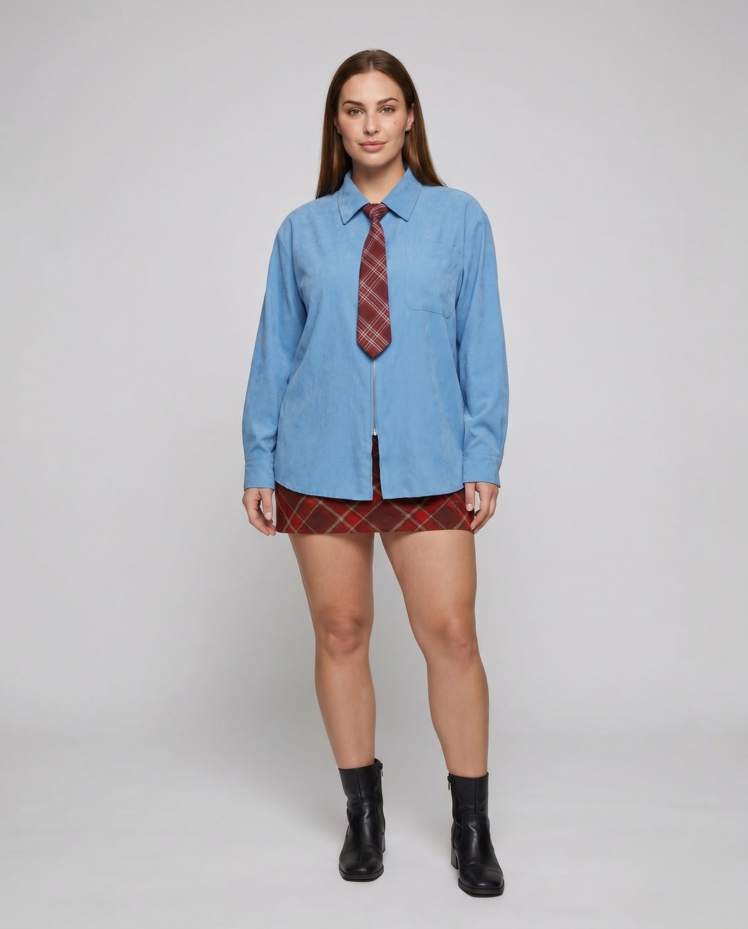 Damen nan weit geschnittene Hemdjacke mit verdecktem Reißverschluss und Brusttasche EB