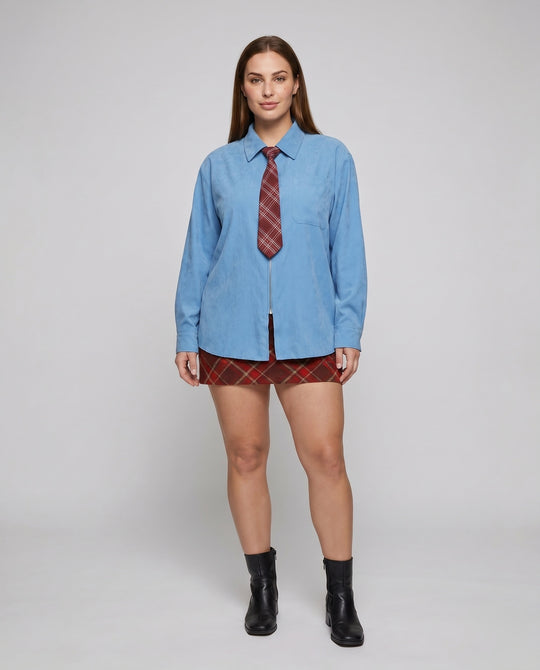 Damen nan weit geschnittene Hemdjacke mit verdecktem Reißverschluss und Brusttasche EB
