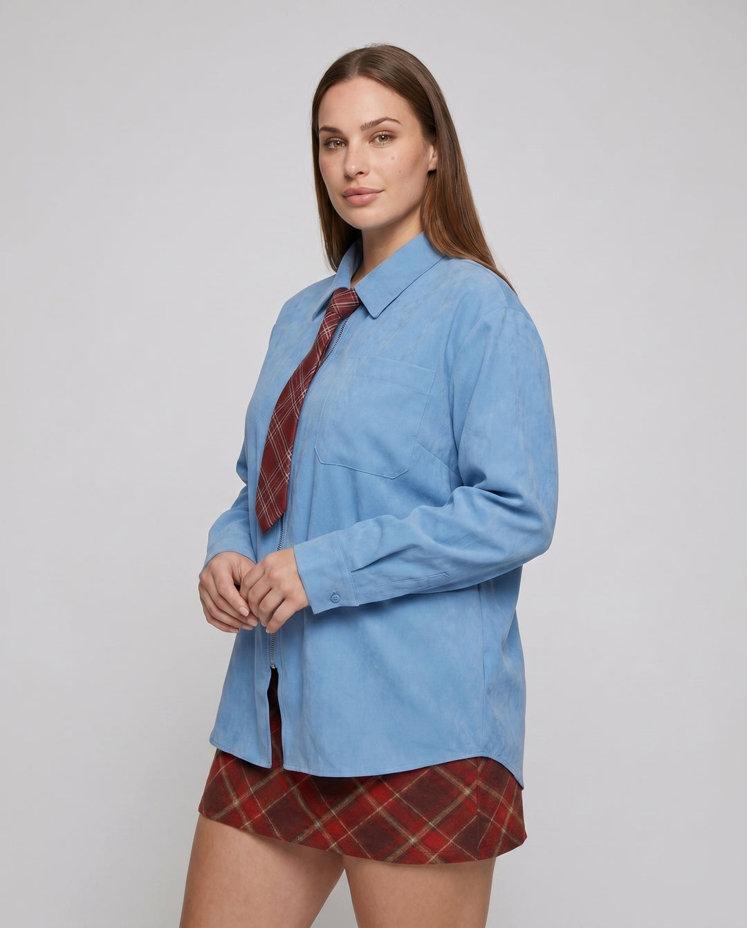 Damen nan weit geschnittene Hemdjacke mit verdecktem Reißverschluss und Brusttasche EB