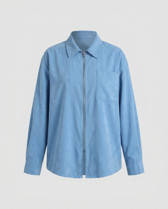 Damen nan weit geschnittene Hemdjacke mit verdecktem Reißverschluss und Brusttasche EB